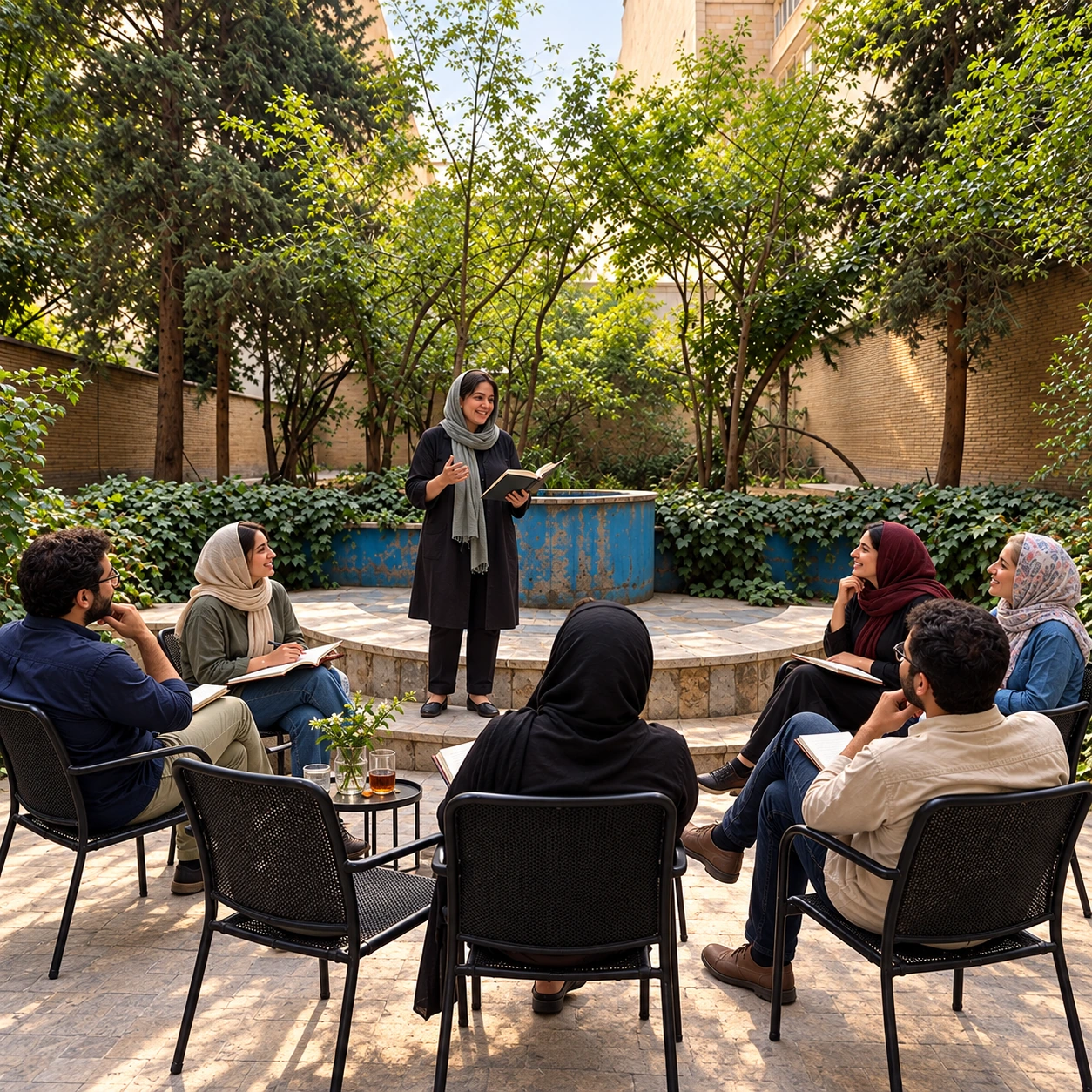 تصویرسازی محفل هنری در حیاط مهر خوبان